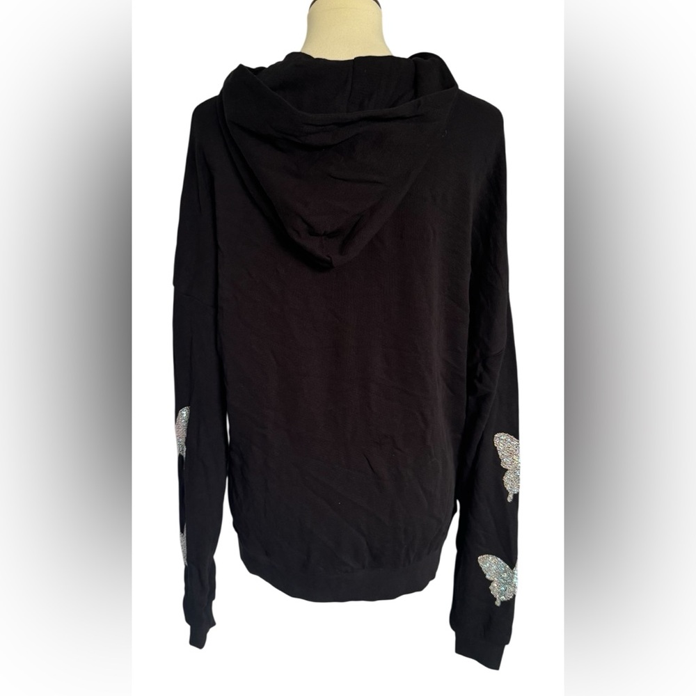 Lauren Moshi Koa Crystal Opal Butterfly Embellished Zip Black Hoodie Size Large - Picture 4 of 13